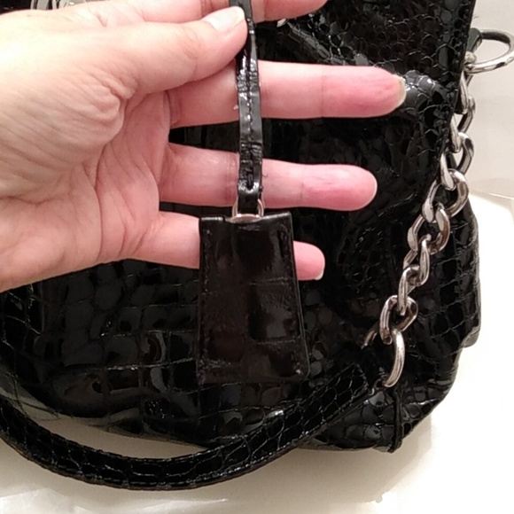 Michael Kors Hamilton Croc Embossed Patent Leather Bag Purse - Picture 7 of 17